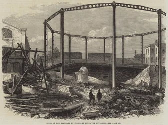 Ruinen der Gaswerke in Nine-Elms nach der Explosion